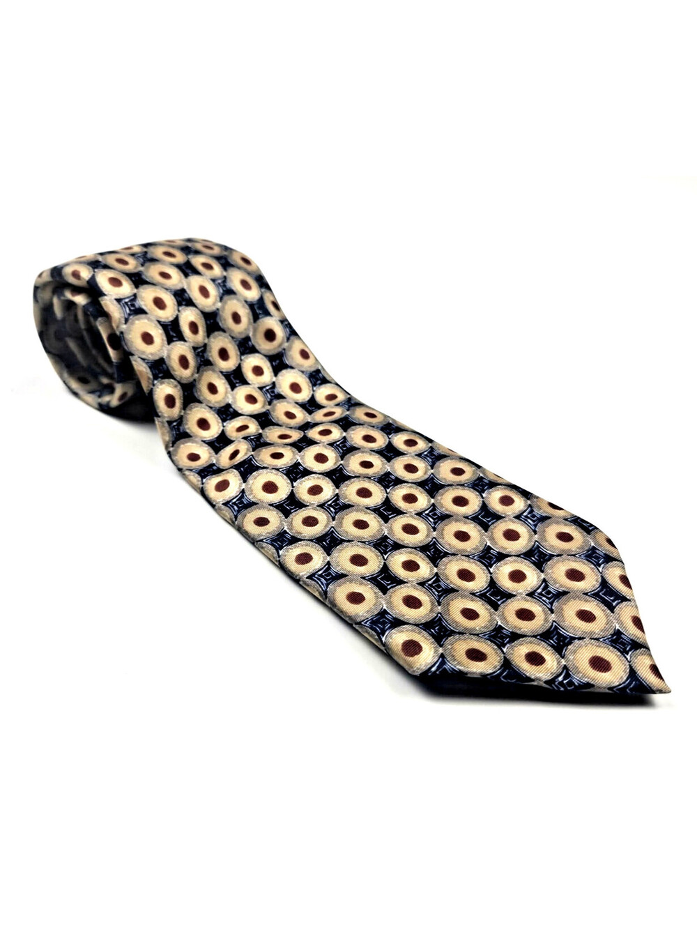 Maine Bay Hand Made Italy Geometric Medallion Wide Necktie 4 Inch Vintage